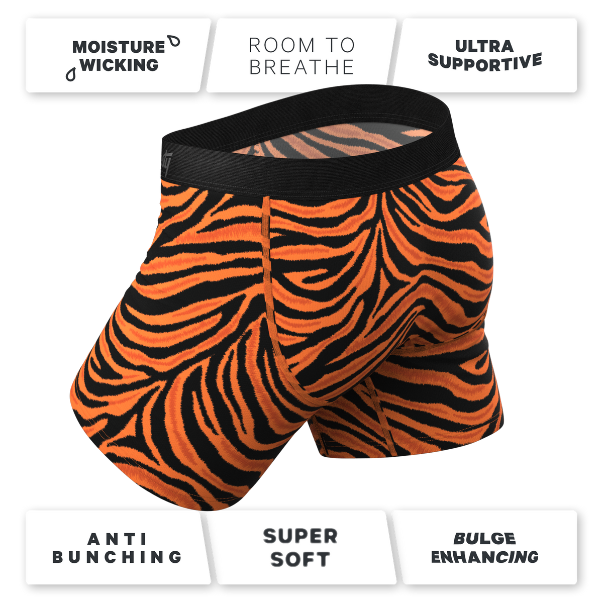 The Feral Feline | Tiger Print Ball Hammock® Pouch Underwear With Fly - Shinesty