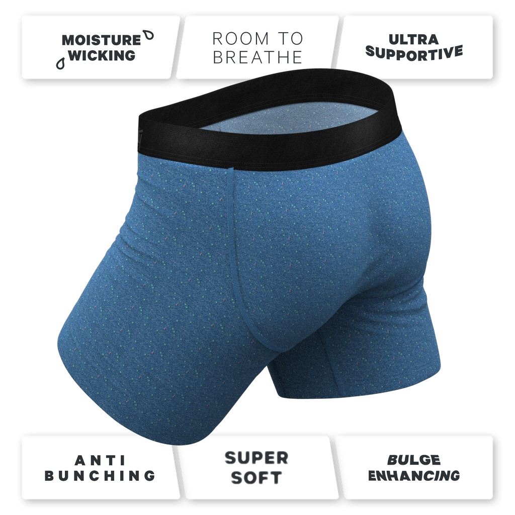 The Fleck Me | Heather Blue Flecked Ball Hammock® Pouch Underwear With Fly - Shinesty