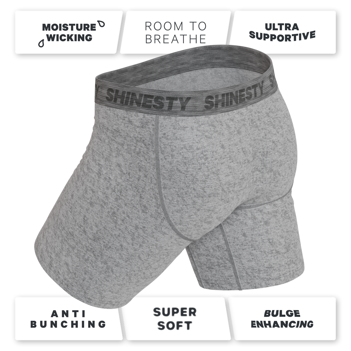 The Flintstone | Heather Grey and Black Ball Hammock® Boxer - Long Leg - Shinesty