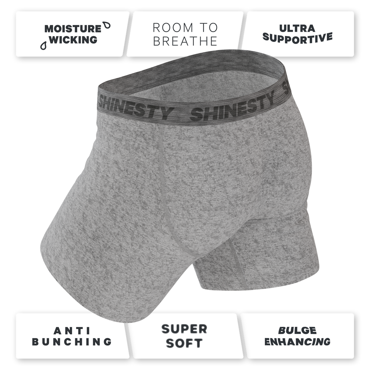 The Flintstone | Heather Grey and Black Ball Hammock® Pouch Underwear With Fly - Shinesty