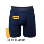The Forget Me Not | Navy Dot Ball Hammock® Boxer - Long Leg - Shinesty