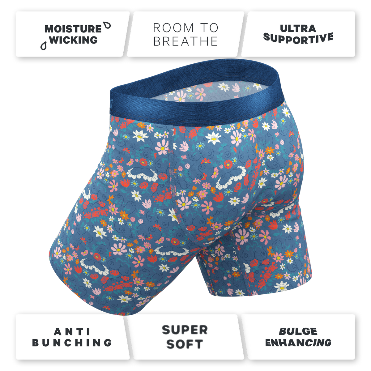 The Gardening Nips | Busty Floral Ball Hammock® Boxer - Long Leg - Shinesty