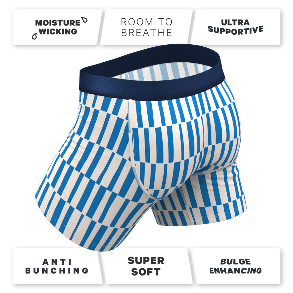 The Hamptons | Blue Mosaic Stripe Ball Hammock® Pouch Underwear With Fly - Shinesty