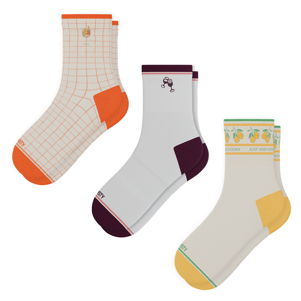 The Happy Hour | Heel Hammock™ Quarter Crew Socks 3 Pack - Shinesty