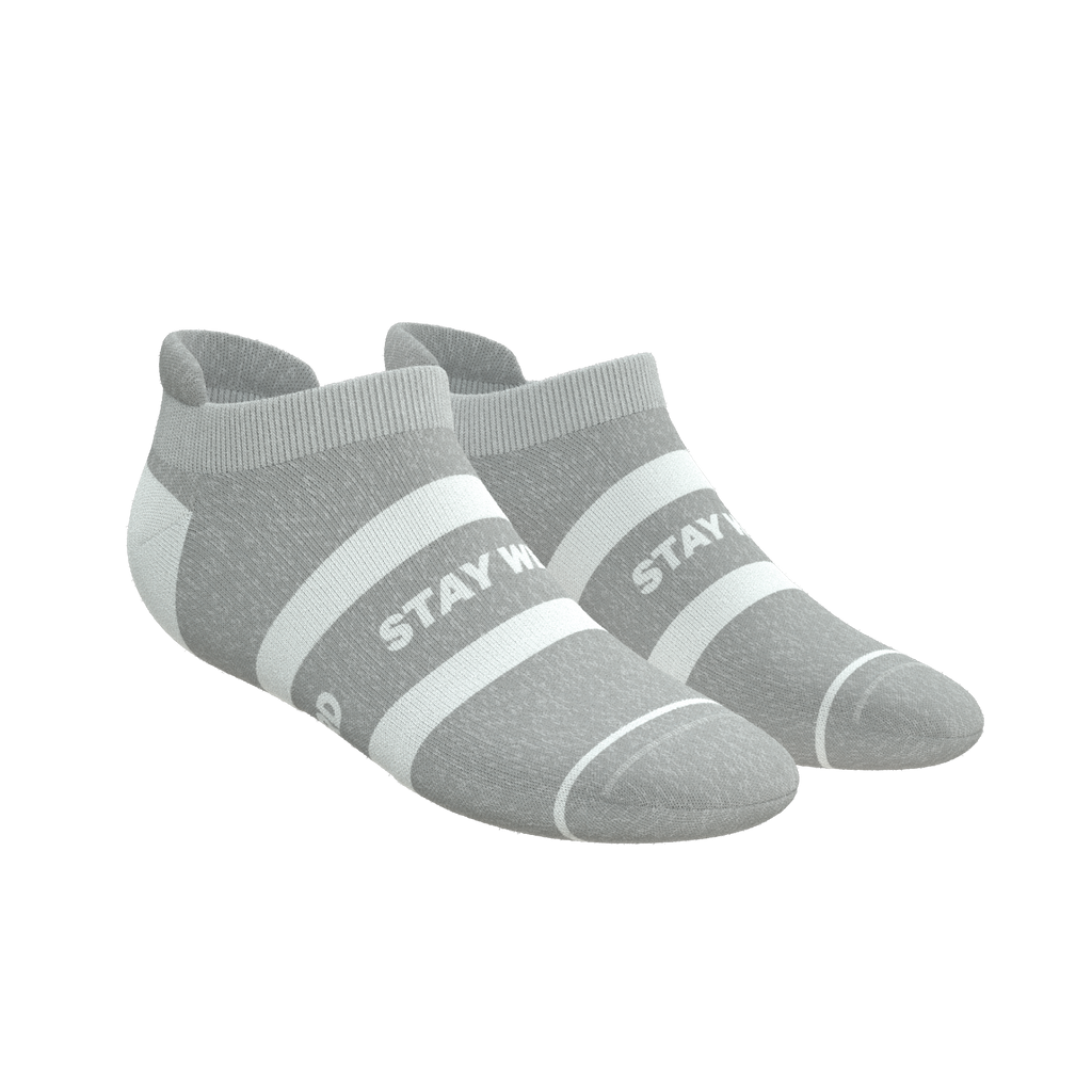 The Haze | Grey and White Stripe Heel Hammock™ Ankle Socks - Shinesty