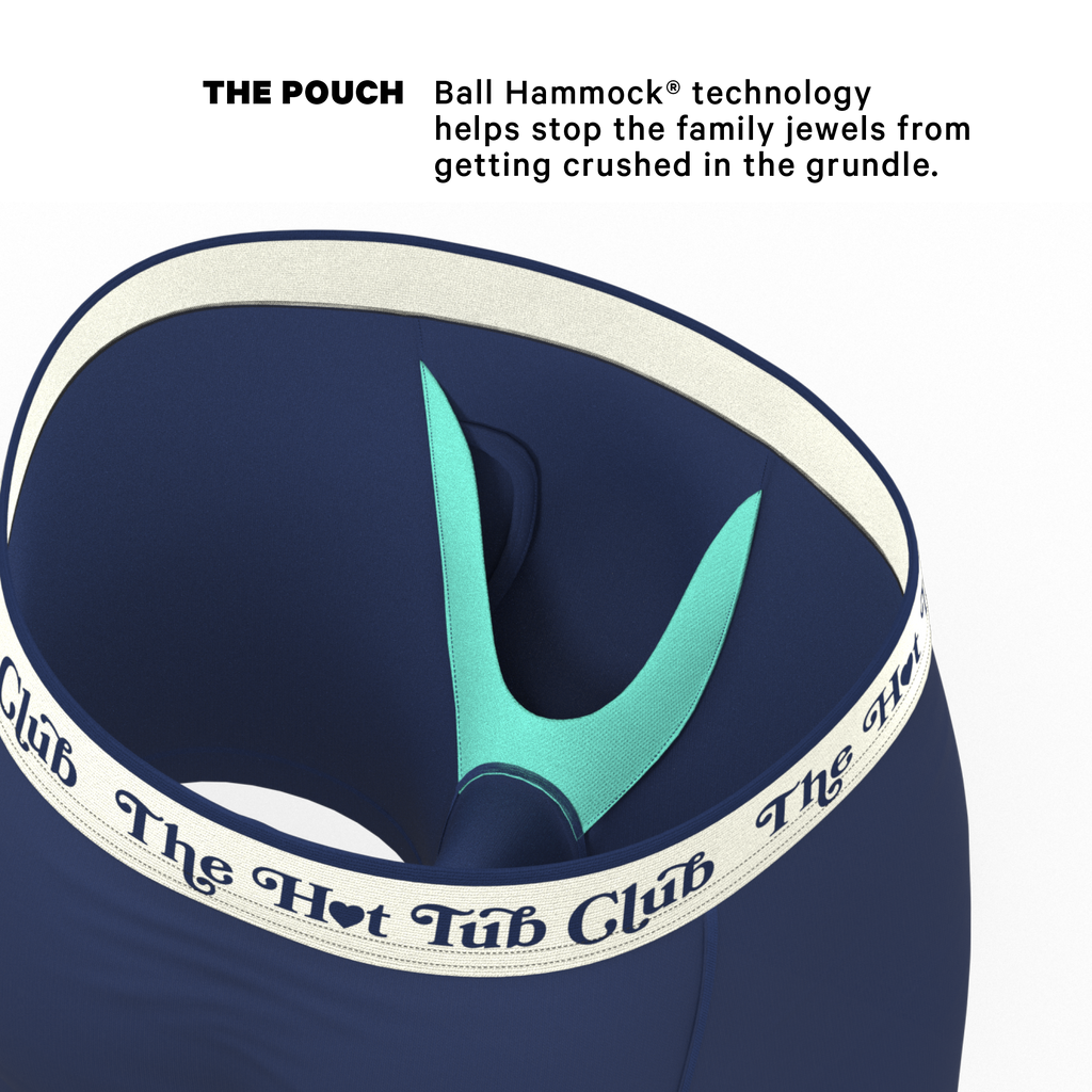 The Jet Set | Hot Tub Club Navy Ball Hammock® Pouch Underwear With Fly - Shinesty