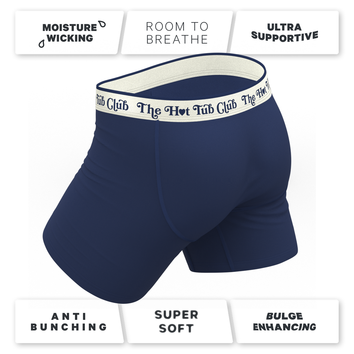 The Jet Set | Hot Tub Club Navy Ball Hammock® Pouch Underwear With Fly - Shinesty