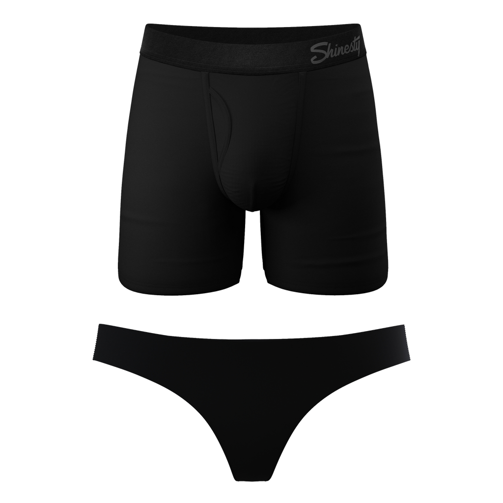 The Licorice Limbo | Black Couples Ball Hammock® Boxer With Fly and Thong 2 Pack - Shinesty