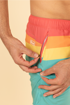 The Lifeguard | Green and Orange Retro Stripe Ball Hammock® Pouch 5" Swim Trunks - Shinesty