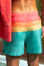 The Lifeguard | Green and Orange Retro Stripe Ball Hammock® Pouch 5" Swim Trunks - Shinesty