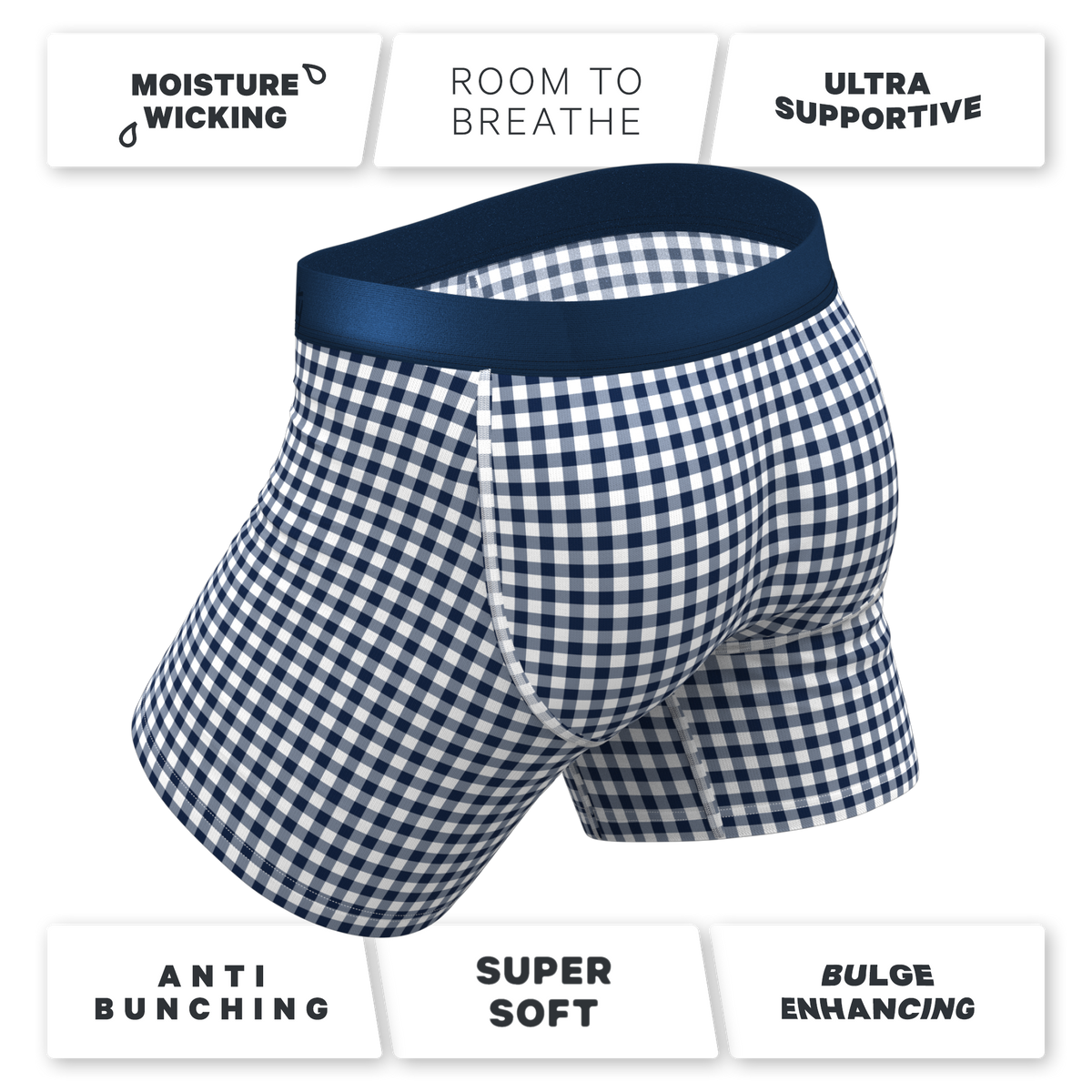 The Mad For Plaid | Navy Gingham Ball Hammock® Pouch Underwear With Fly - Shinesty