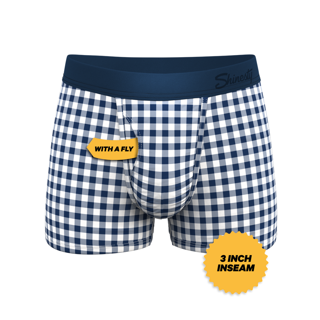 The Mad For Plaid | Navy Gingham Ball Hammock® Pouch Trunks Underwear - Shinesty