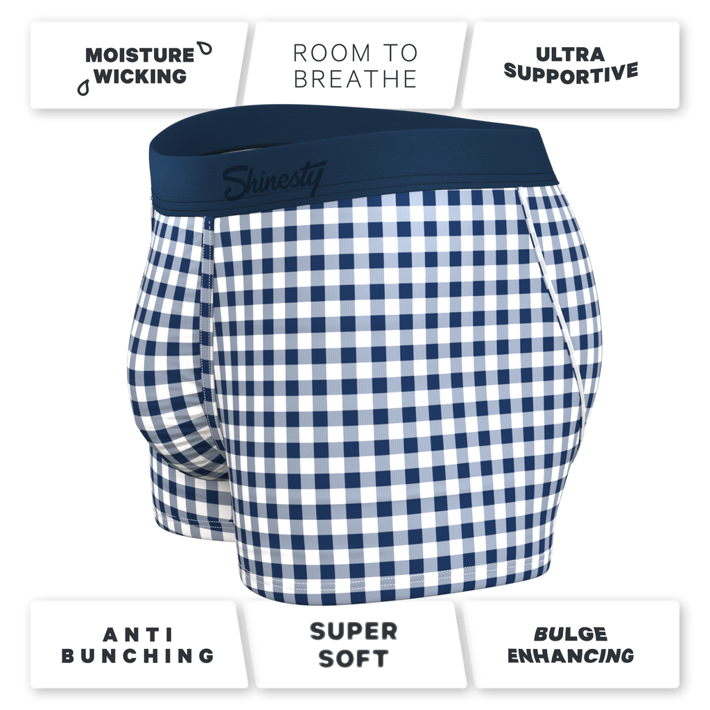 The Mad For Plaid | Navy Gingham Ball Hammock® Pouch Trunks Underwear - Shinesty