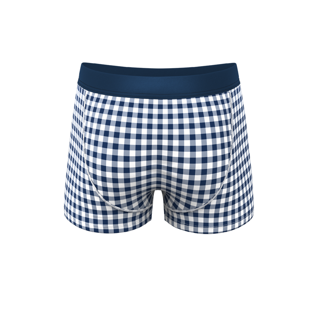 The Mad For Plaid | Navy Gingham Ball Hammock® Pouch Trunks Underwear - Shinesty