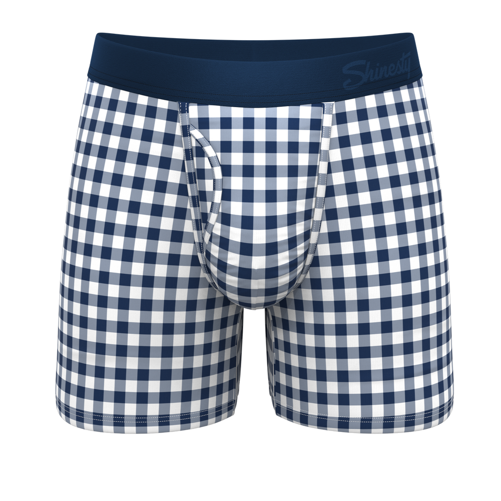 The Mad For Plaid | Navy Gingham Ball Hammock® Pouch Underwear With Fly - Shinesty