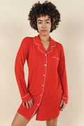 The Maraschino | Flame Scarlet Red SleepDeep™ Long Sleeve Pajama Dress - Shinesty