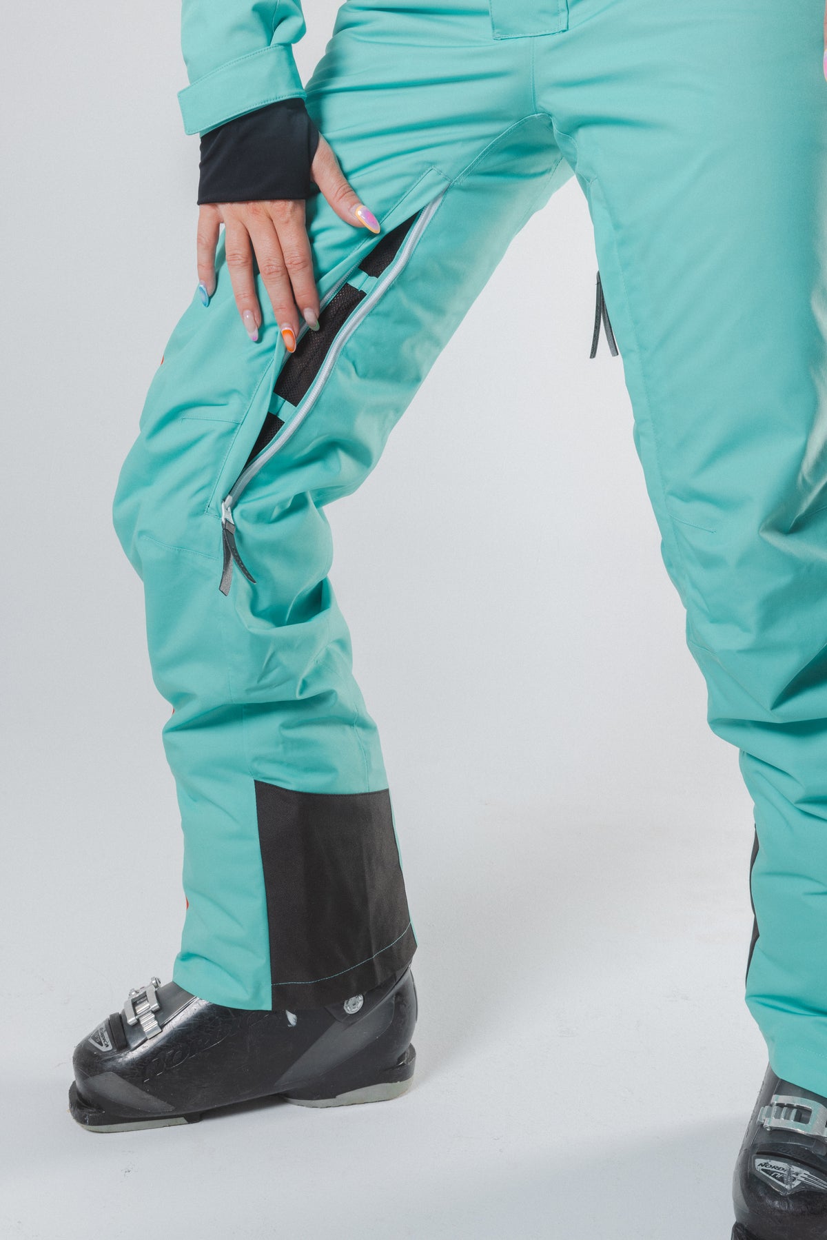 The Midday Aprés | Teal and Orange Retro Stripe Women's One Piece Ski Suit - Shinesty