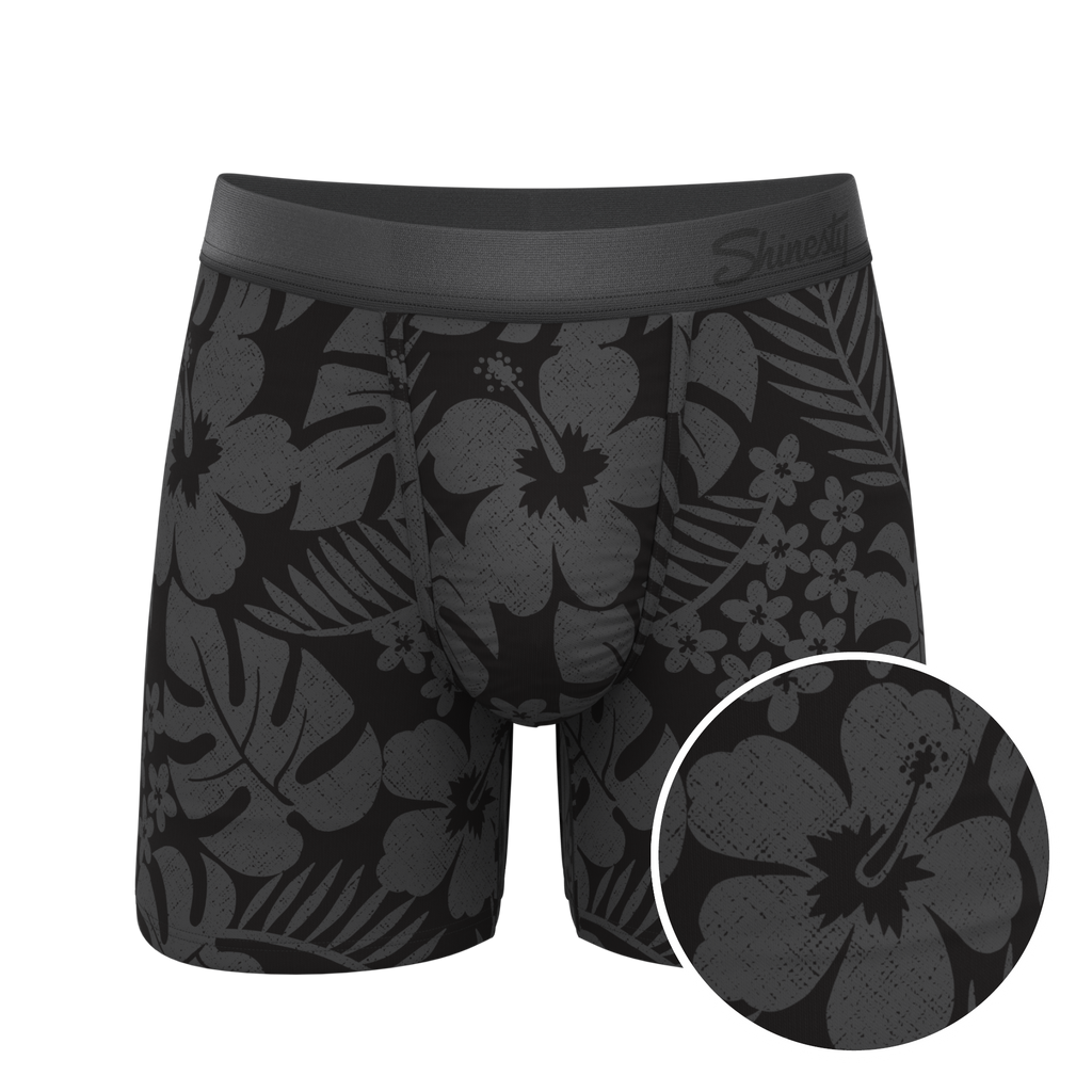 The Midnight Flora | Black Tonal Tropical Ball Hammock® Pouch Underwear - Shinesty