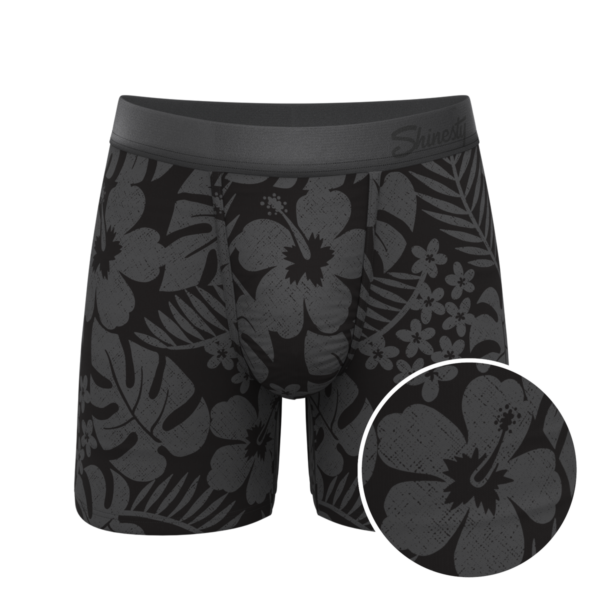 The Midnight Flora | Black Tonal Tropical Ball Hammock® Pouch Underwear - Shinesty