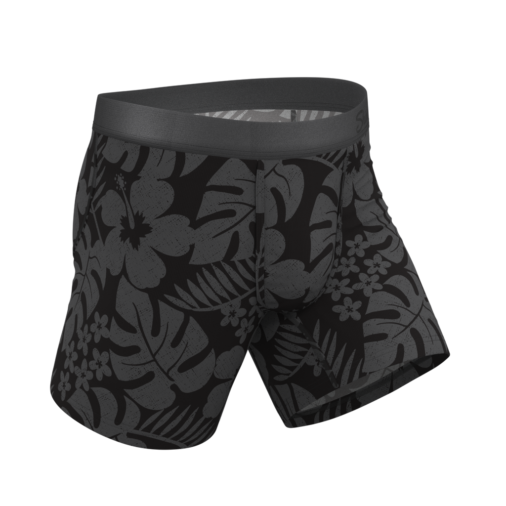The Midnight Flora | Black Tonal Tropical Ball Hammock® Pouch Underwear - Shinesty