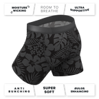 The Midnight Flora | Black Tonal Tropical Ball Hammock® Pouch Underwear - Shinesty