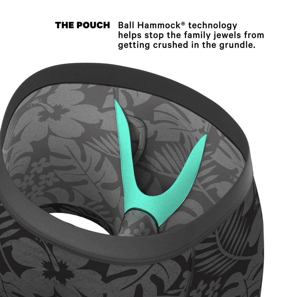 The Midnight Flora | Black Tonal Tropical Ball Hammock® Pouch Underwear With Fly - Shinesty