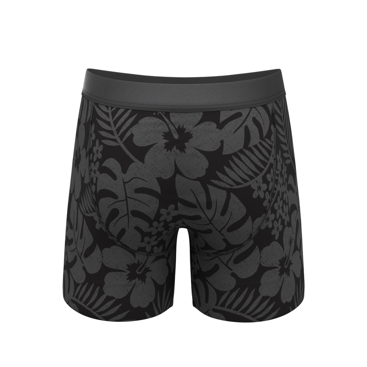 The Midnight Flora | Black Tonal Tropical Ball Hammock® Pouch Underwear With Fly - Shinesty
