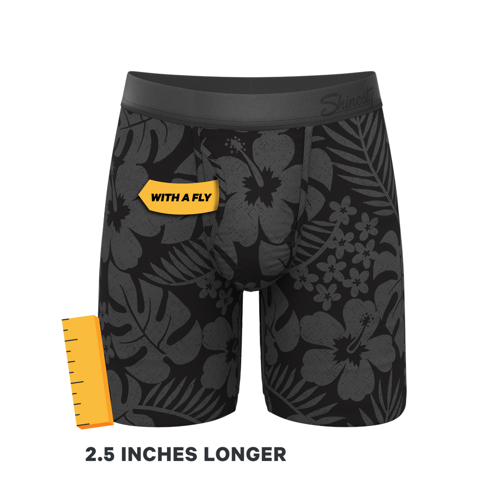 The Midnight Flora | Black Tonal Tropical Ball Hammock® Boxer - Long Leg - Shinesty