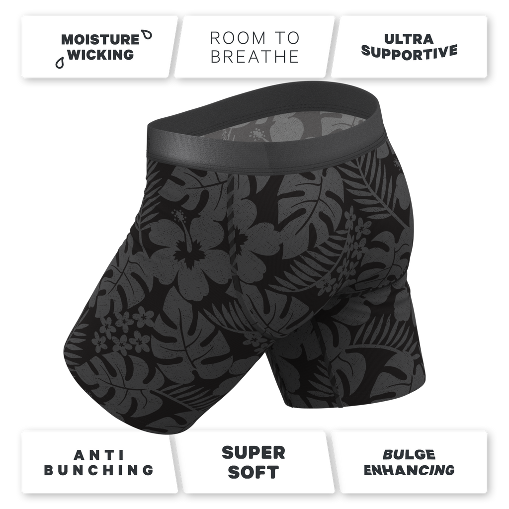The Midnight Flora | Black Tonal Tropical Ball Hammock® Boxer - Long Leg - Shinesty