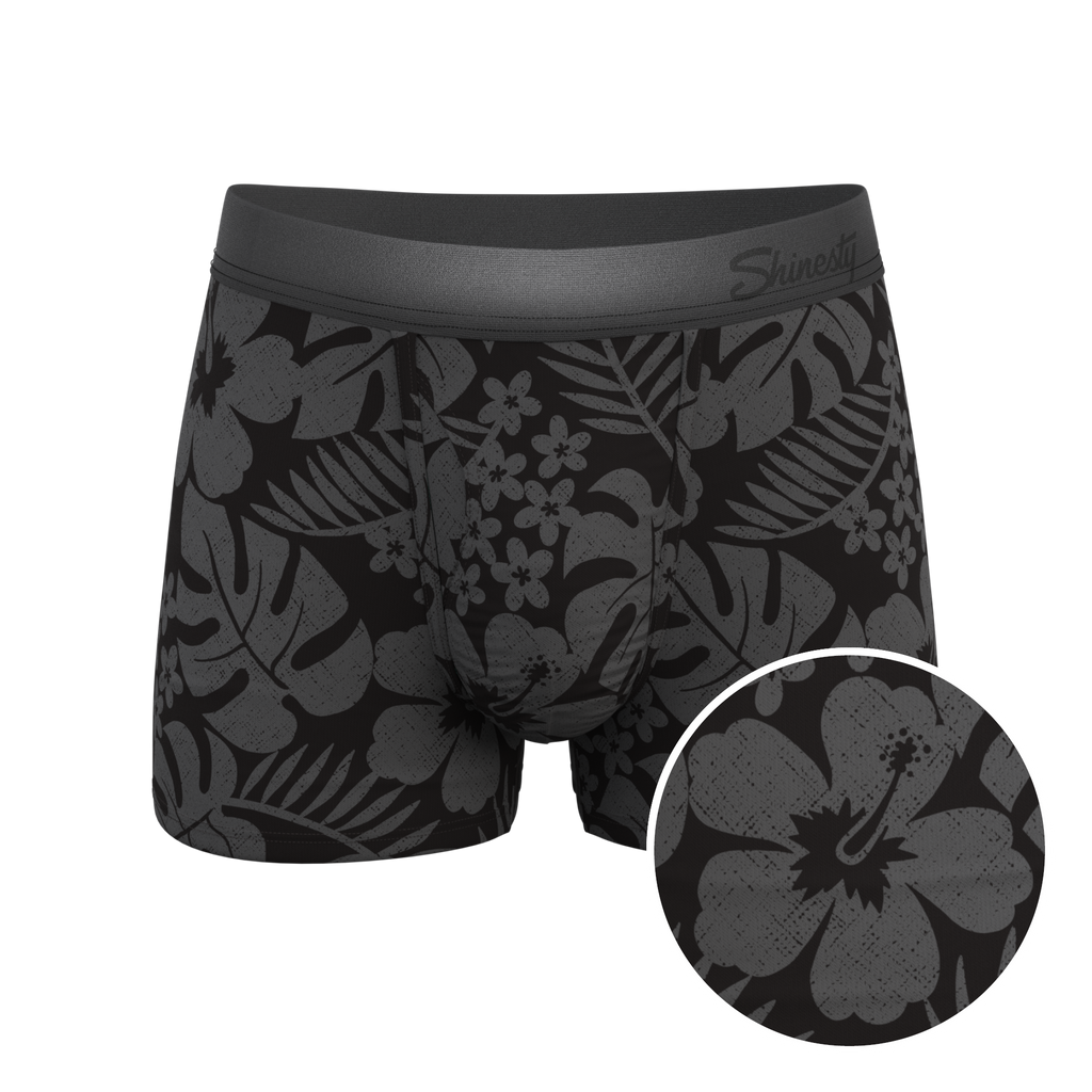 The Midnight Flora | Black Tonal Tropical Ball Hammock® Pouch Trunks Underwear - Shinesty