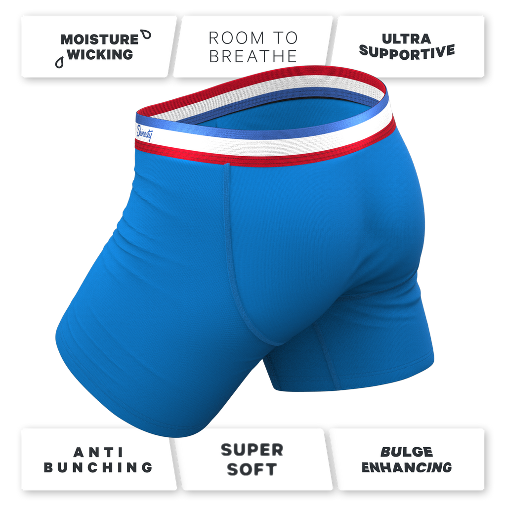 The Morning Glory | Blue with USA Waistband Ball Hammock® Pouch Underwear With Fly - Shinesty