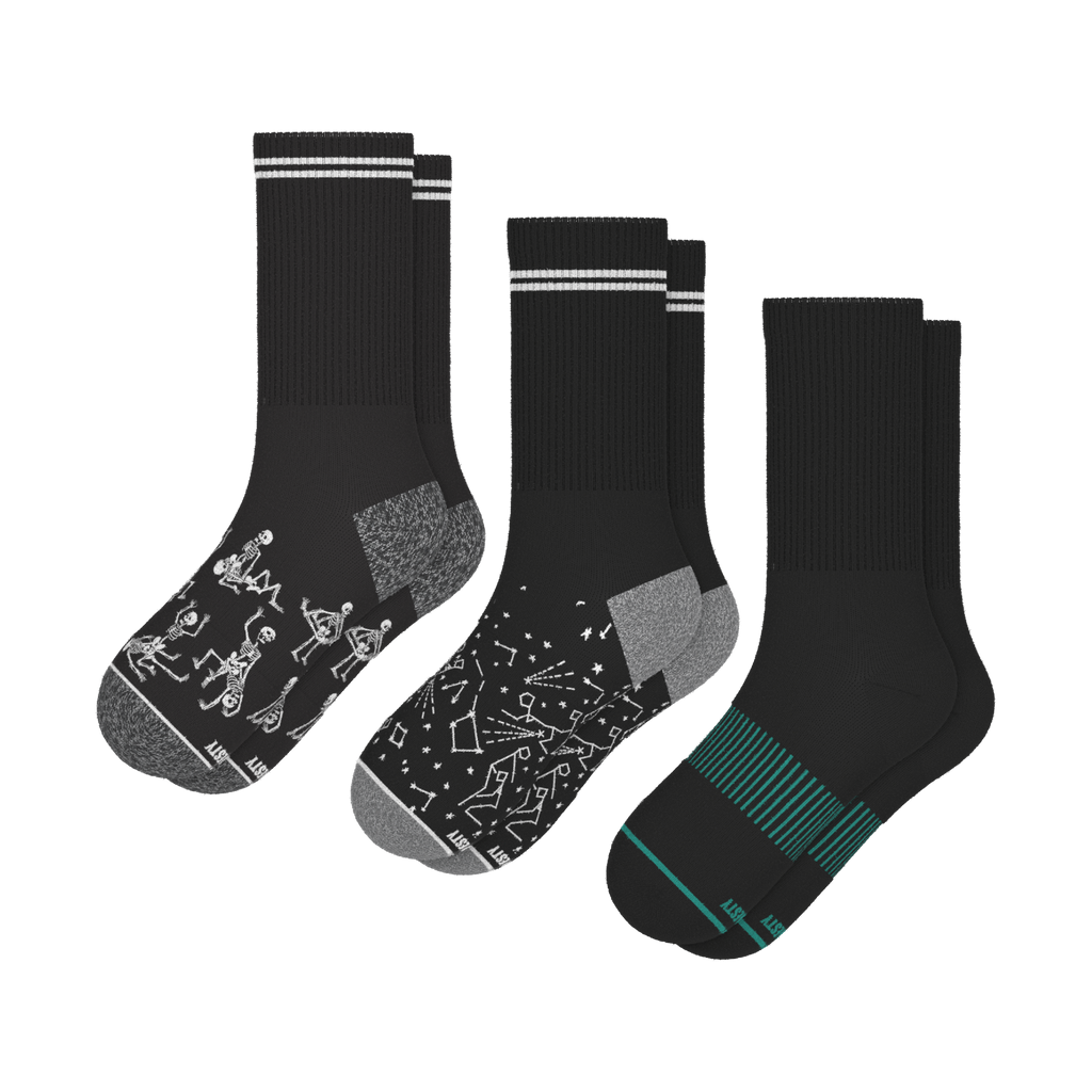 The Mostly Black | Heel Hammock™ Crew Socks 3 Pack - Shinesty