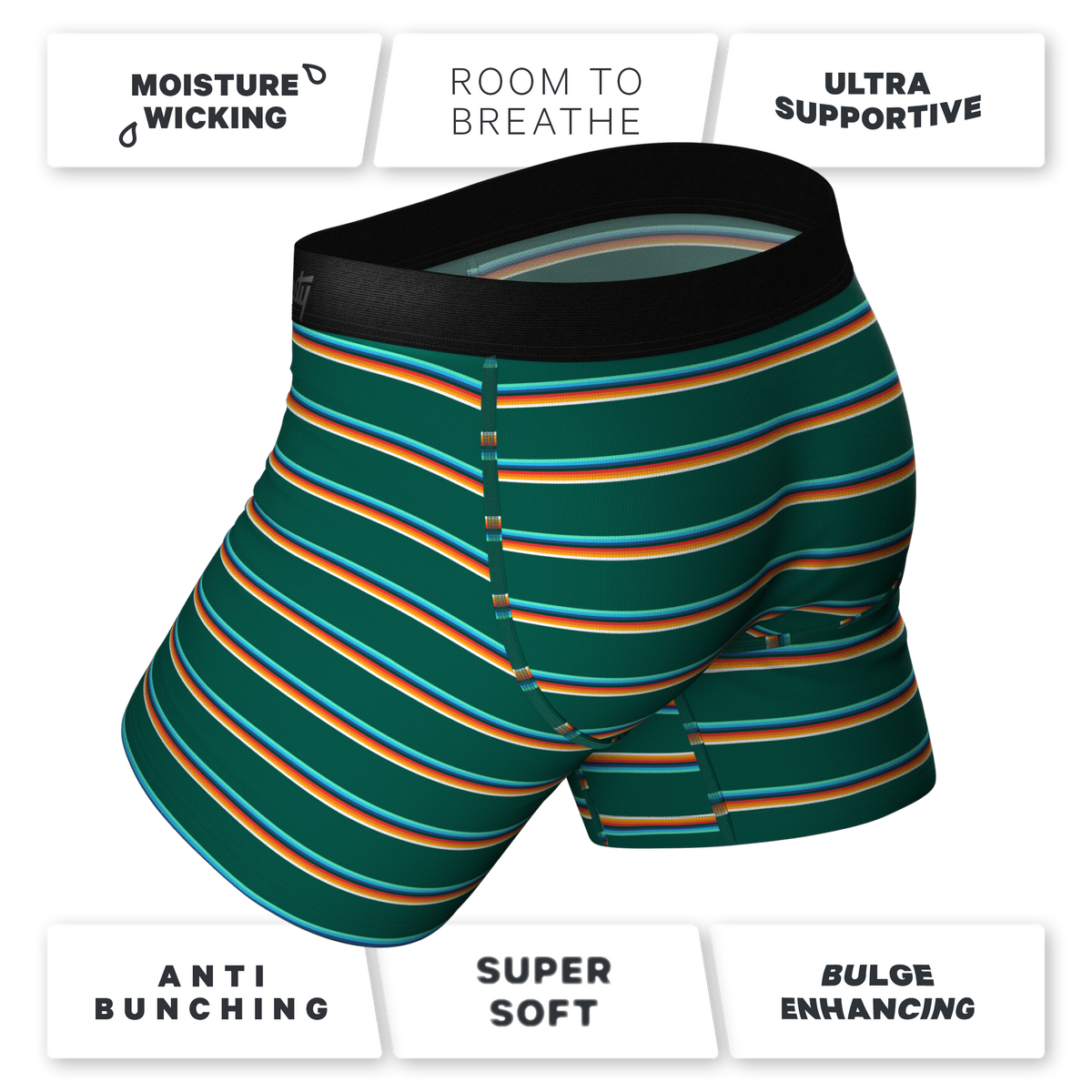 The Old Schooler | Retro Green Stripe Ball Hammock® Pouch Underwear - Shinesty