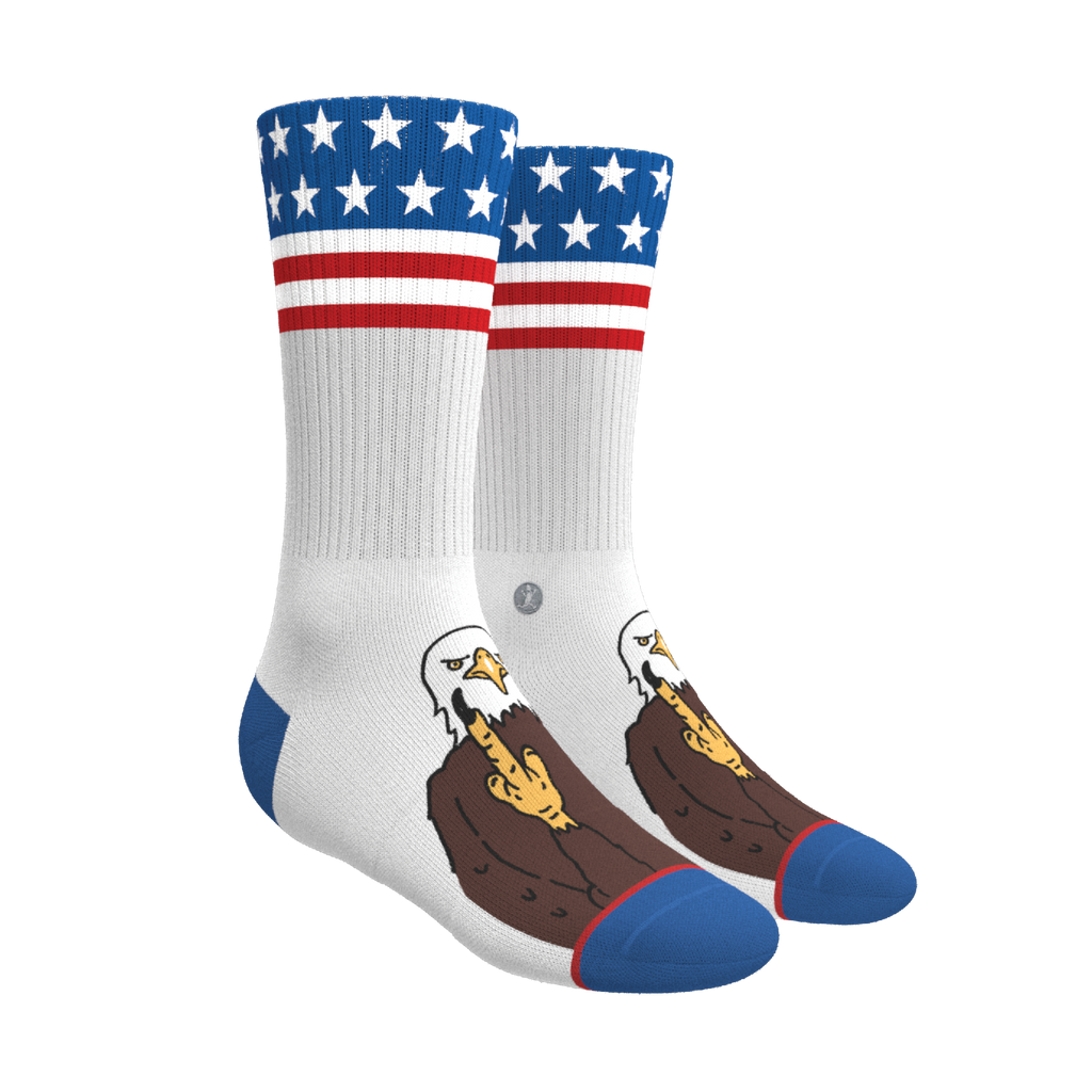 The One Finger Salute | American Flag Heel Hammock™ Crew Socks - Shinesty