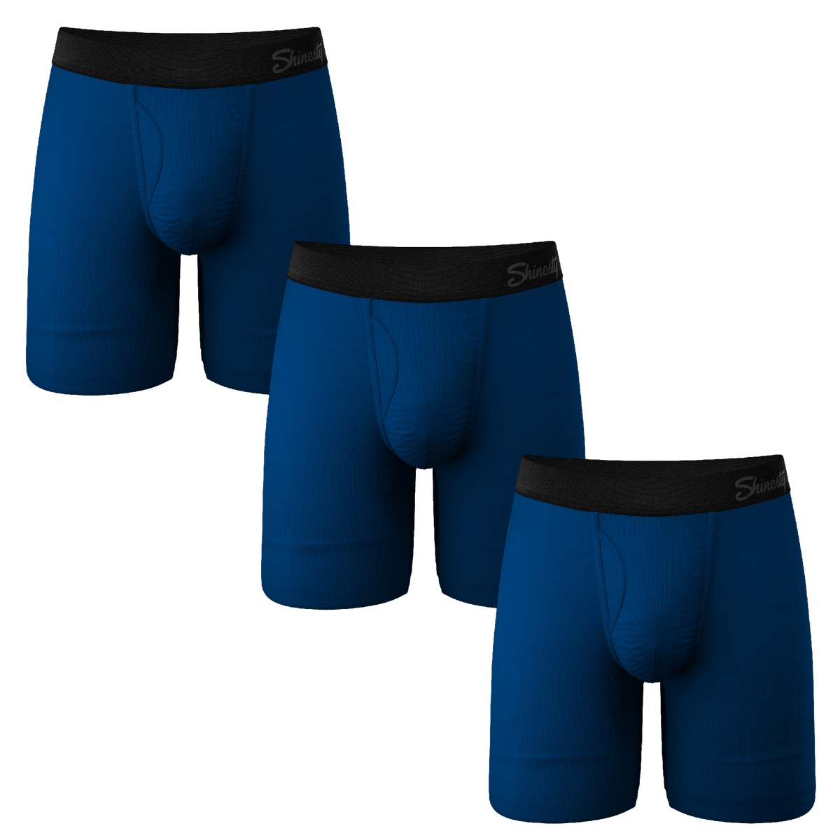 The Package Deal | Long Leg Navy Blue Ball Hammock® Pouch Underwear With Fly 3 Pack - Shinesty