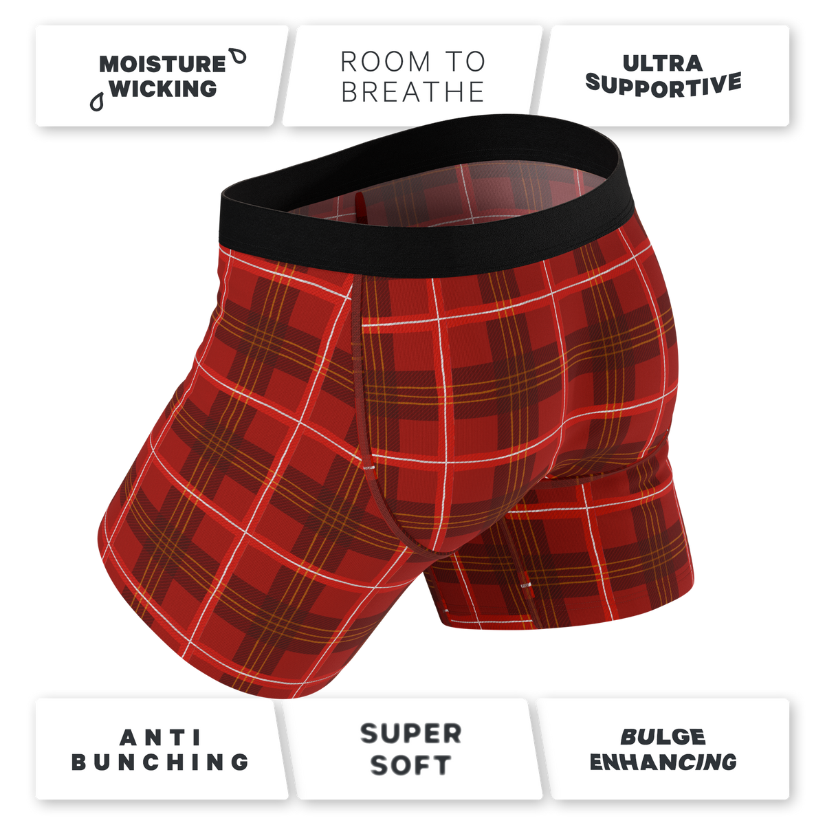 The Partridge | Red Cozy Plaid Ball Hammock® Pouch Underwear - Shinesty