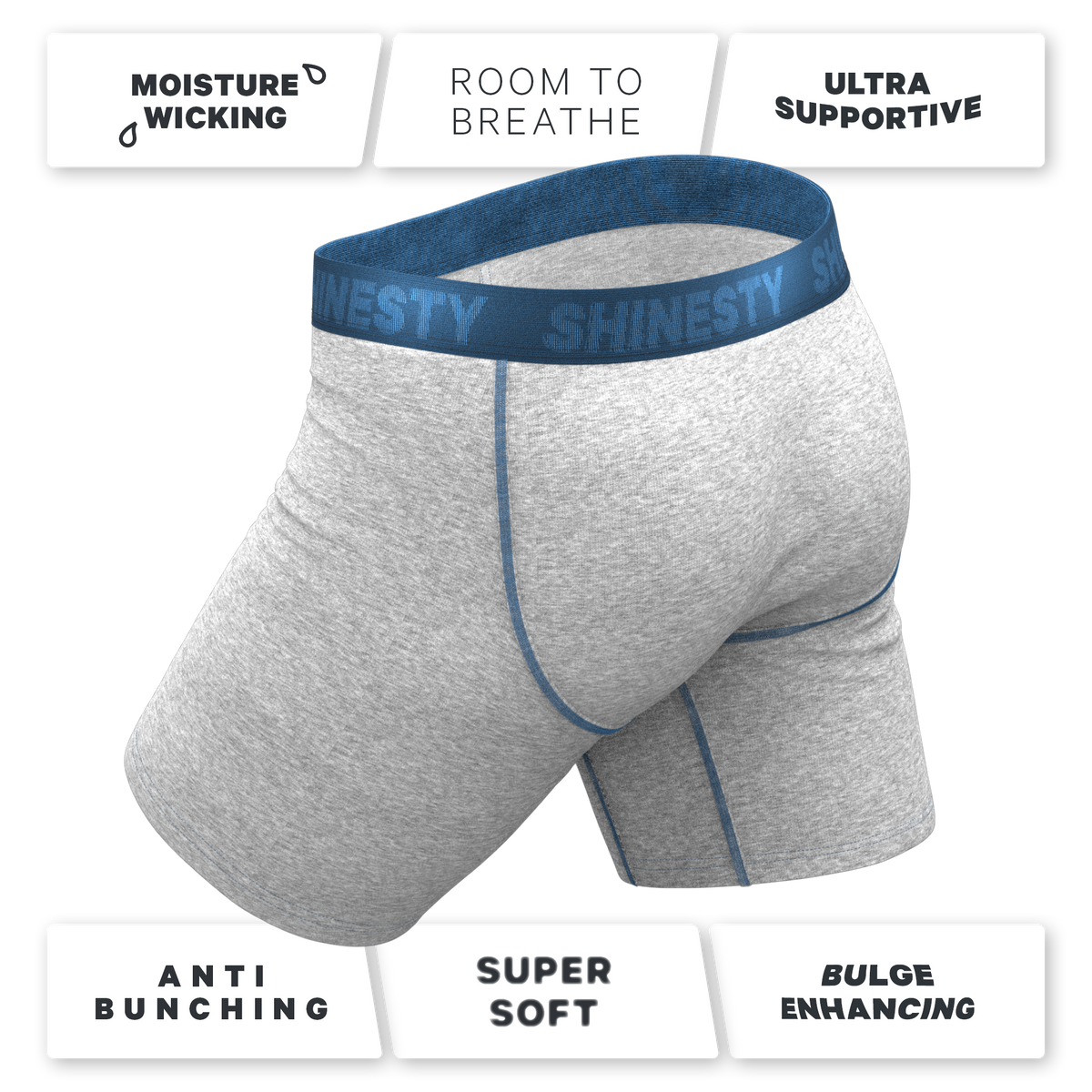 The Physical Education | Heather Grey and Blue Ball Hammock® Boxer - Long Leg - Shinesty