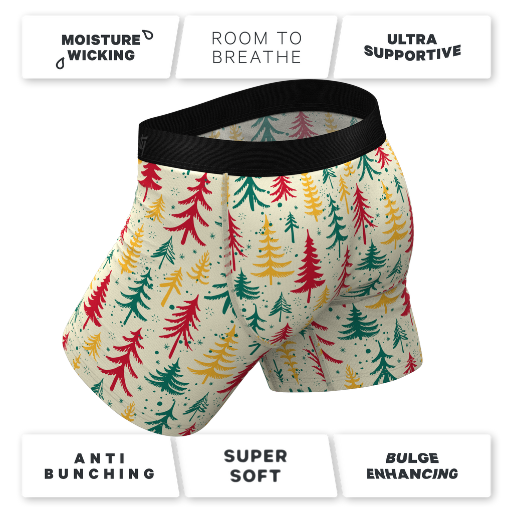 The Pine Tree Playboy | Retro Christmas Trees Ball Hammock® Pouch Underwear With Fly - Shinesty