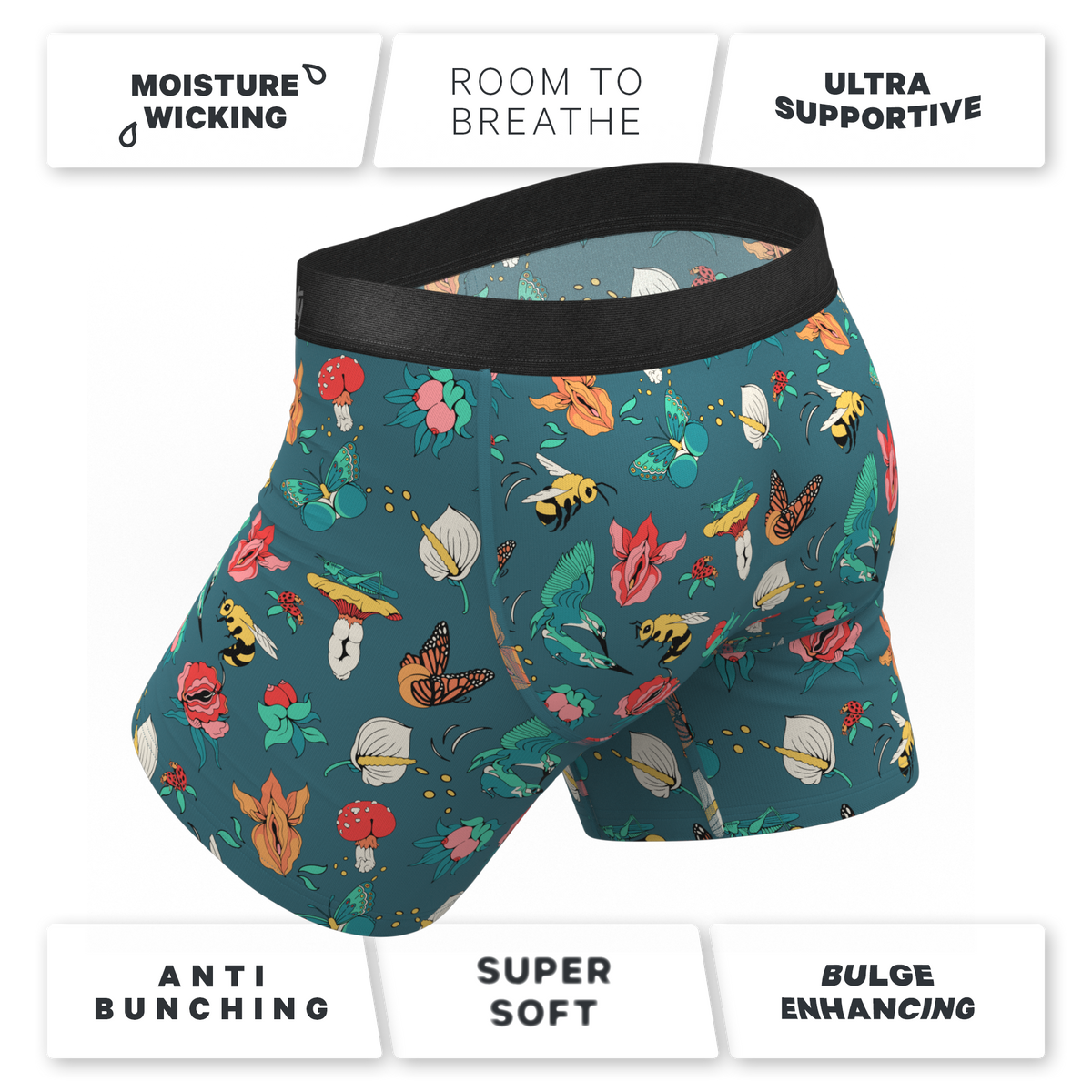 The Pollination Station | Birds and Bees Ball Hammock® Pouch Underwear With Fly - Shinesty