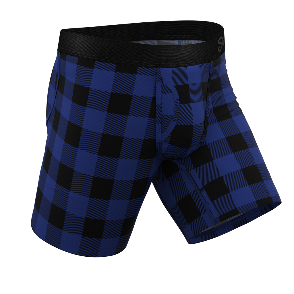 The Precious Plums | Blue Plaid Ball Hammock® Boxer - Long Leg - Shinesty