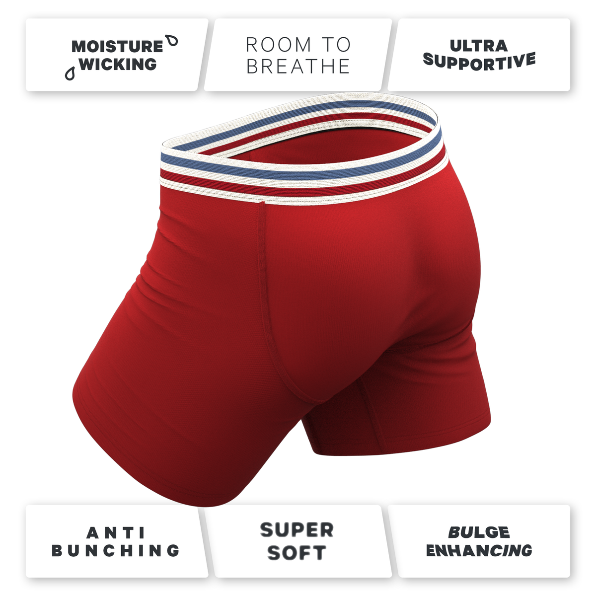 The Ready or Not | Bright Red Retro Ball Hammock® Pouch Underwear With Fly - Shinesty