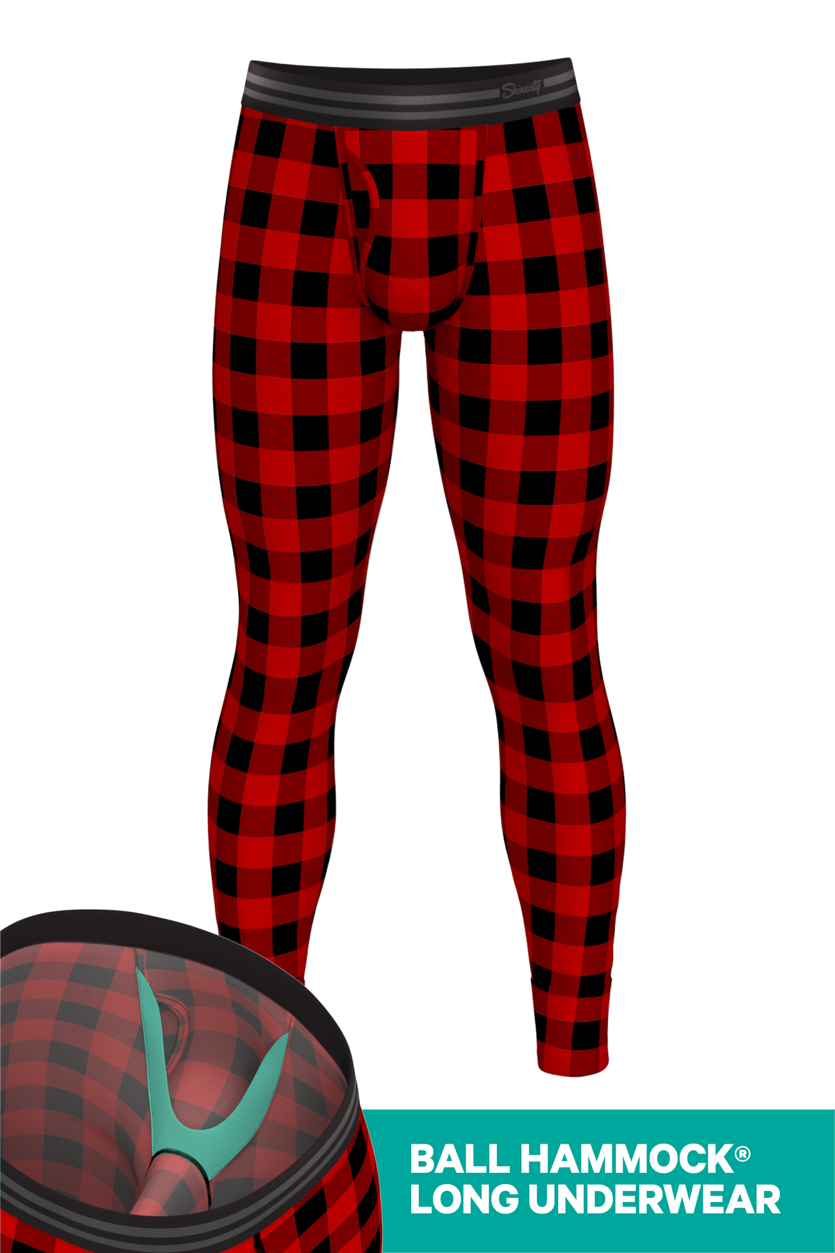 The Red & Black Lumberjack | Buffalo Check Ball Hammock® Long Johns - Shinesty