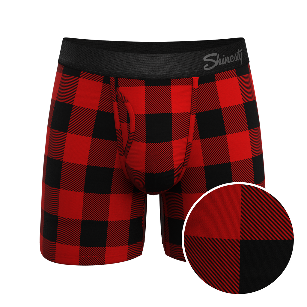 The Red & Black Lumberjack | Buffalo Check Ball Hammock® Pouch Underwear With Fly - Shinesty