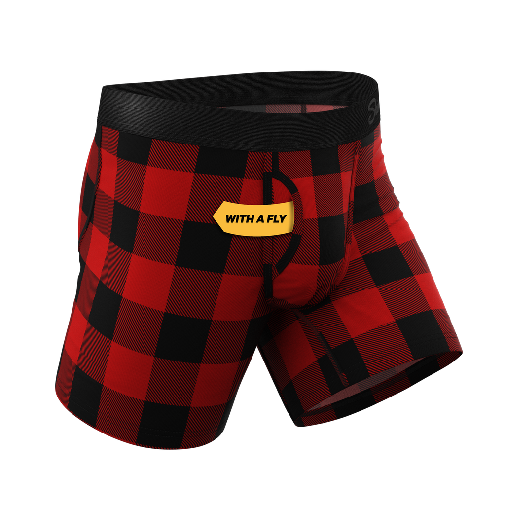 The Red & Black Lumberjack | Buffalo Check Ball Hammock® Pouch Underwear With Fly - Shinesty