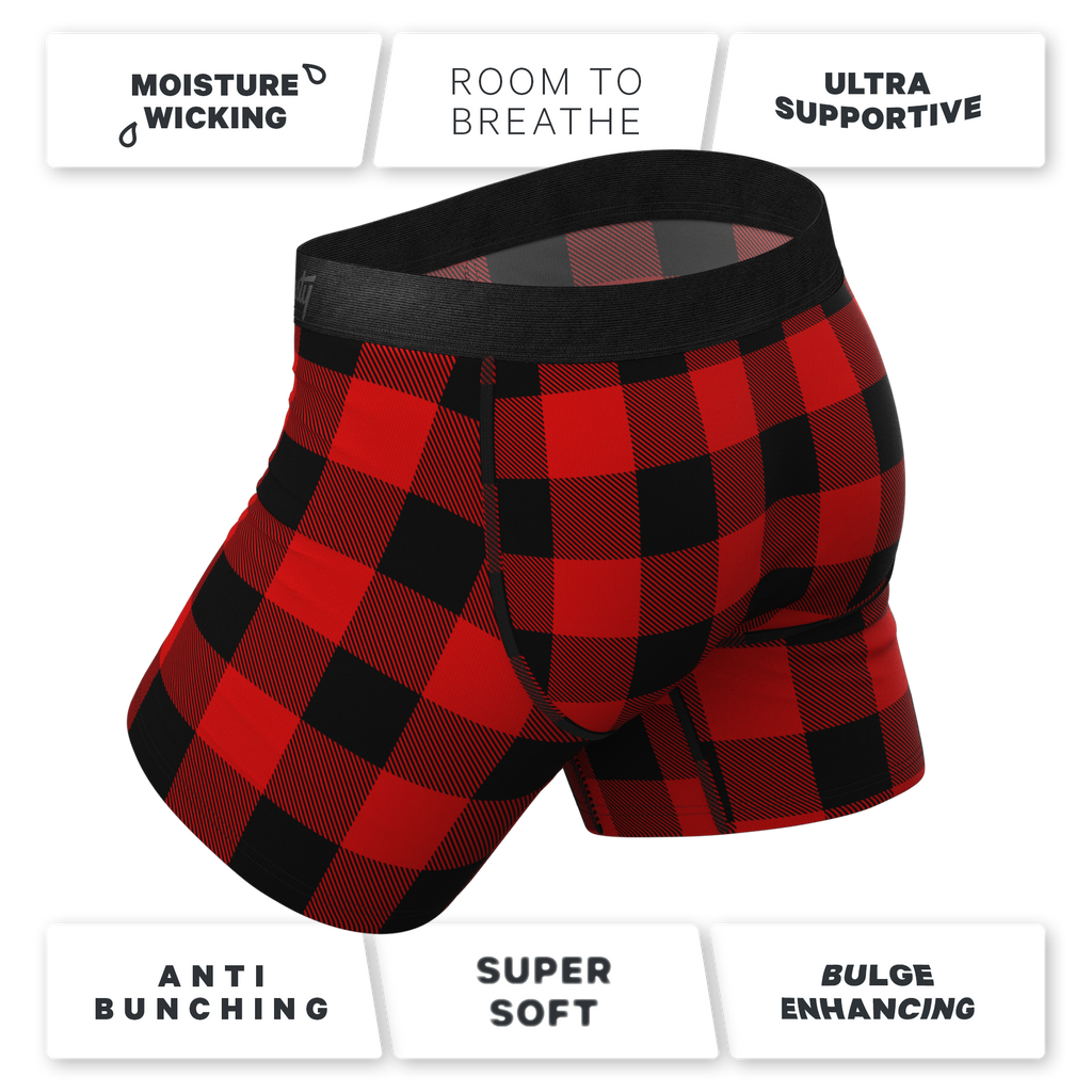 The Red & Black Lumberjack | Buffalo Check Ball Hammock® Pouch Underwear With Fly - Shinesty