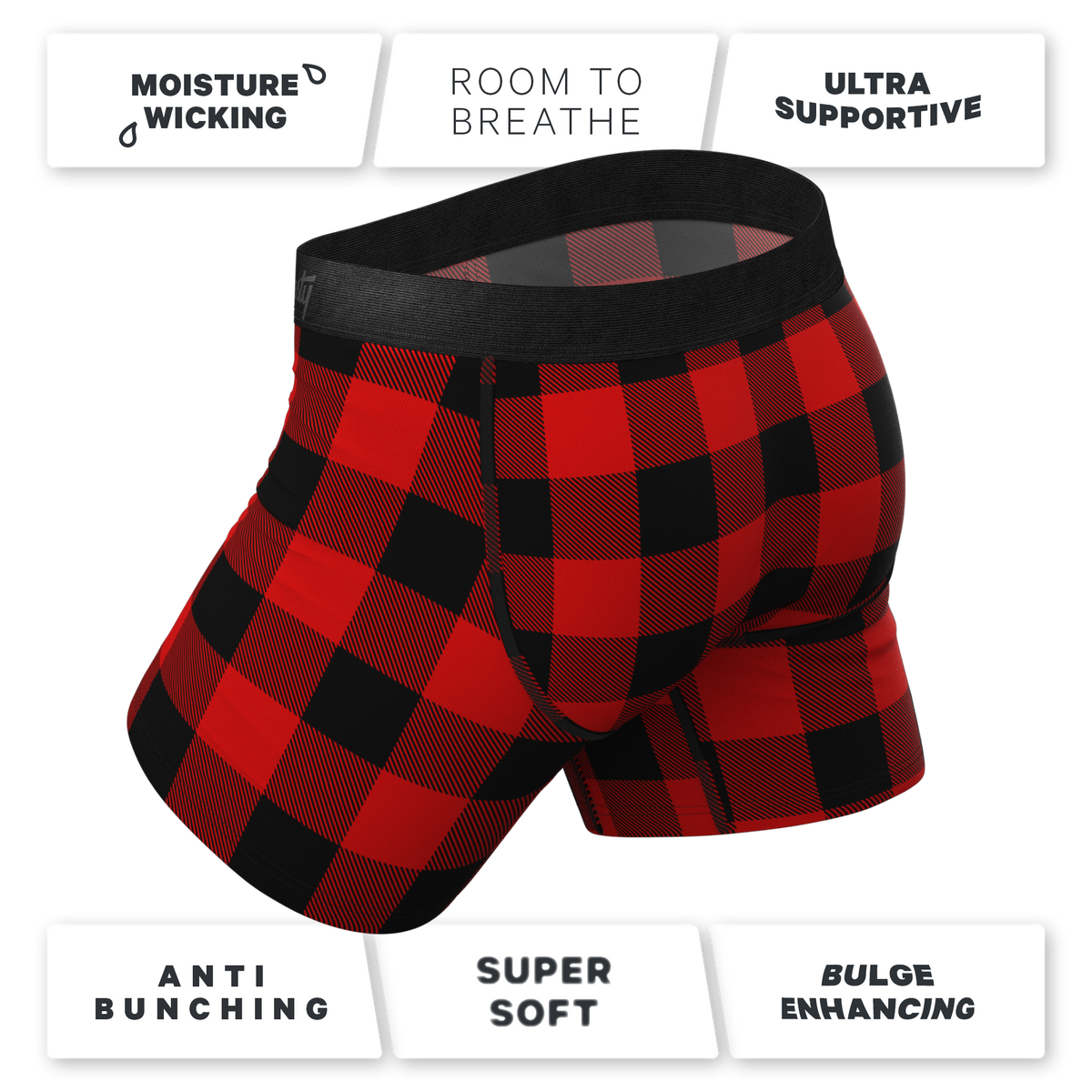 The Red & Black Lumberjack | Buffalo Check Ball Hammock® Pouch Underwear With Fly - Shinesty