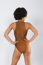 The Reverse Chaps | Western Faux Cracked Leather Zip Up One Piece Swimsuit - Shinesty