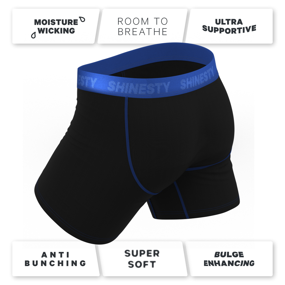 The Rhythm & Blues | Black and Blue Ball Hammock® Pouch Underwear With Fly - Shinesty
