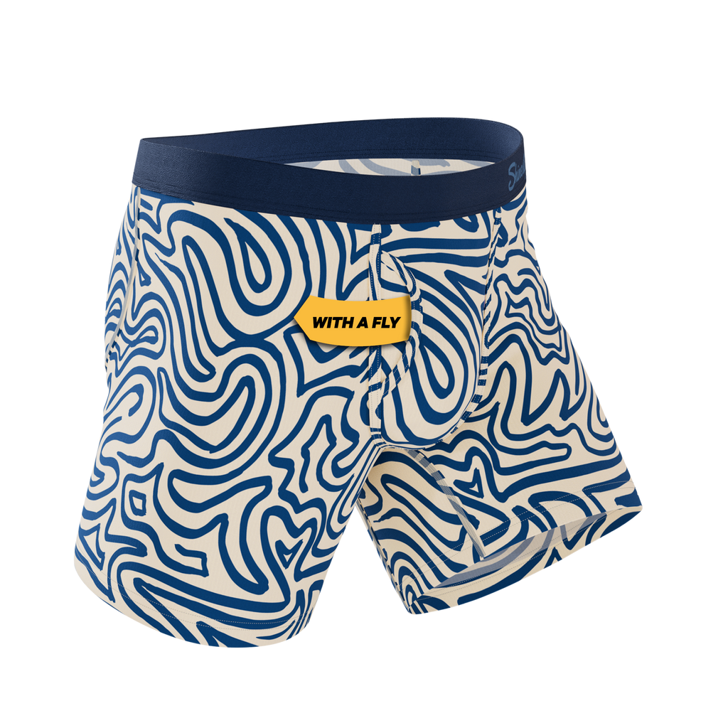 The Rio Grande | Abstract Navy Line Ball Hammock® Pouch Underwear With Fly - Shinesty