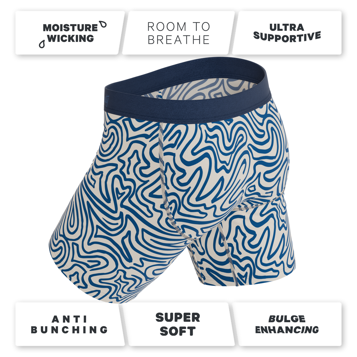 The Rio Grande | Abstract Navy Line Ball Hammock® Boxer - Long Leg - Shinesty